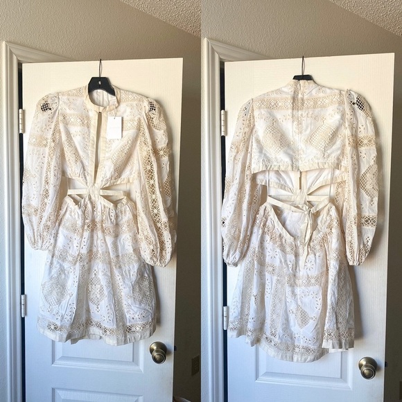 Zimmermann Dress Aliane Cutout Broderie Anglaise Lace Cotton Mini Ivory 2 NWT - Picture 2 of 13
